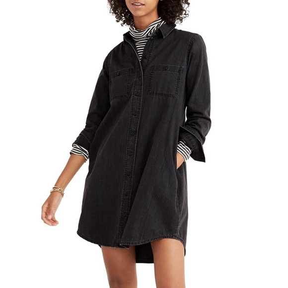madewell black denim shirtdress